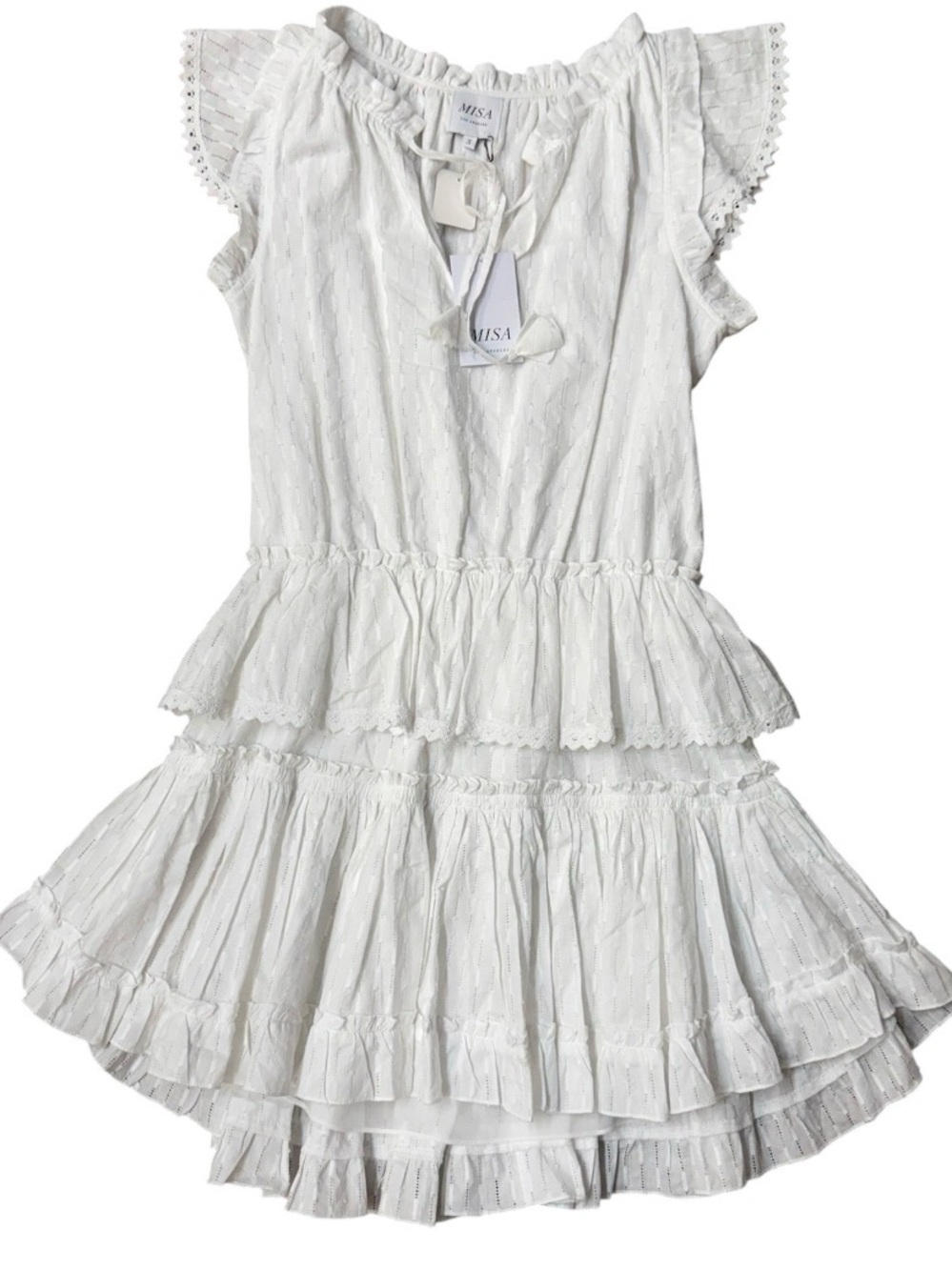NWT Misa Los Angeles Lilian Dress White Clip Dot Mini Ruffle Size S - Picture 3 of 6